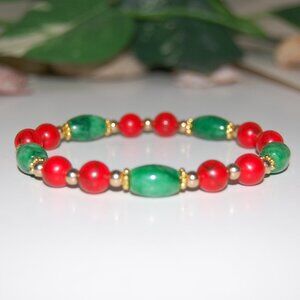 Jade Bracelet,Jade and Red Howlite Beads,Gemstone Handmade Bracelet